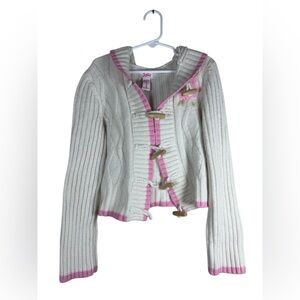 Justice Y2K Hooded Toggle Button Ribbed Knit Rabbit Fur Blend Cardigan